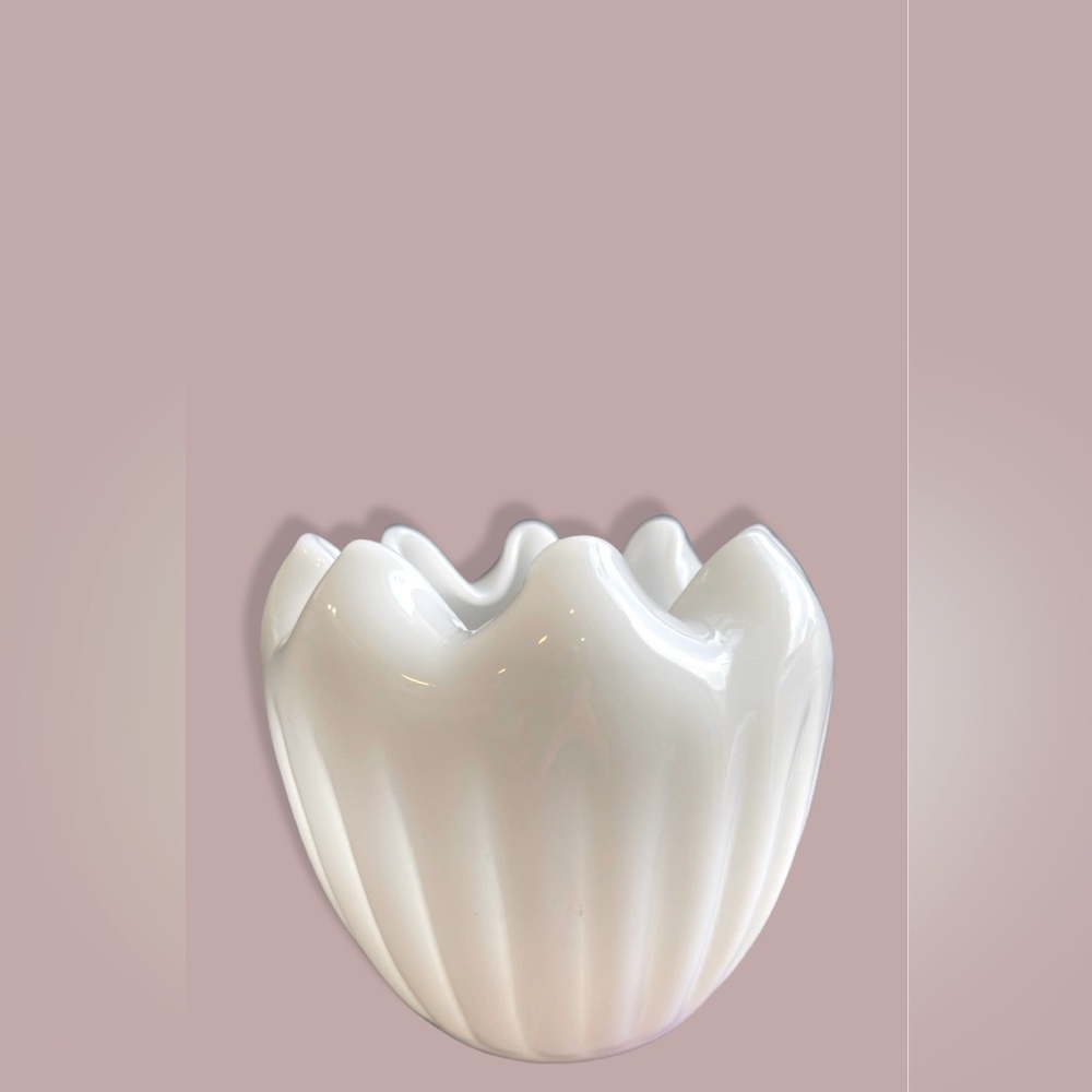 Gorgeous scalloped milk glass vase that almost glows!